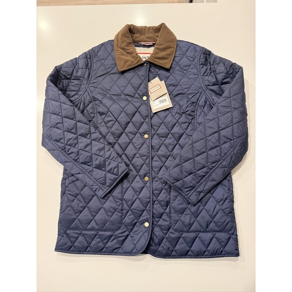 Hunter Jackets & Blazers - Hunter Rachel Quilted Jacket Women M Blue Snap Button Mid-Length Nylon Coat